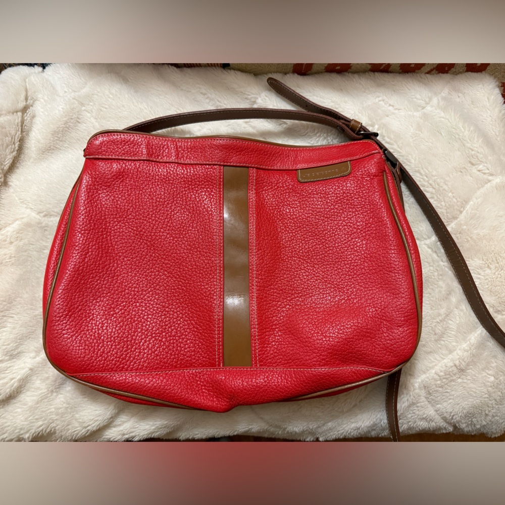 Liz Claiborne Red and Brown Shoulder Bag 100% Genuine Leather! Vintage!